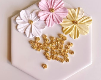 Flower Center Pollen Flower Brass Charms (2 Pieces)|Polymer Clay Tools | Gold Flower Brass | Jewelry Findings