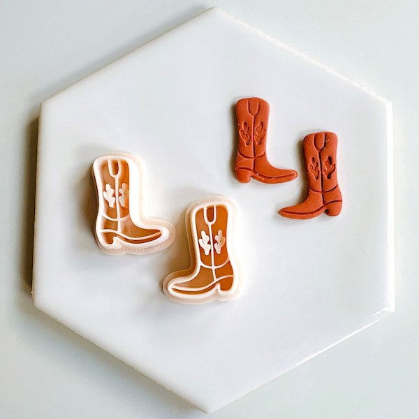 Cowboy Boot Western Clay Cutter (2 pièces) | Cowboy Boot GunClay Cutter | Coupeur d'argile de vache crâne de taureau | Coupe-bottes de cow-boy | Coupe-cactus