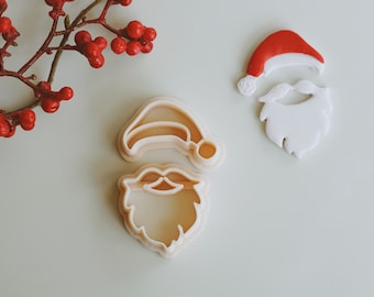 Cortador de arcilla polimérica con sombrero de Papá Noel y barba (juego de cortadores) / Cortador de arcilla para pendientes de Navidad / Cortadores de pendientes de vacaciones de invierno