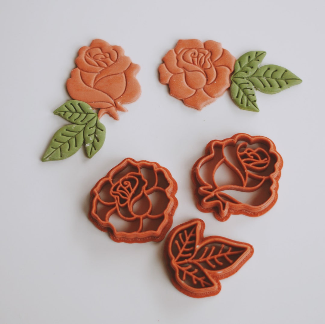 Valentine's Day Roses & Leaves Polymer Clay Earring Cutters 2 Piece Set  Valentine's Earring Valentines Cutter Shape 