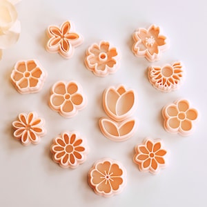 Spring Half Floral Clay Cutter Set (13 Cutters)| Spring Daisy Peony Poppy Lily Cherry Blossom Clay Cutter|Embossing Floral Cutters