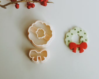 Christmas Wreath And Bow Polymer Clay Cutter (Cutter Set)| Christmas Earring Clay Cutter | Winter Holiday Earring Cutters