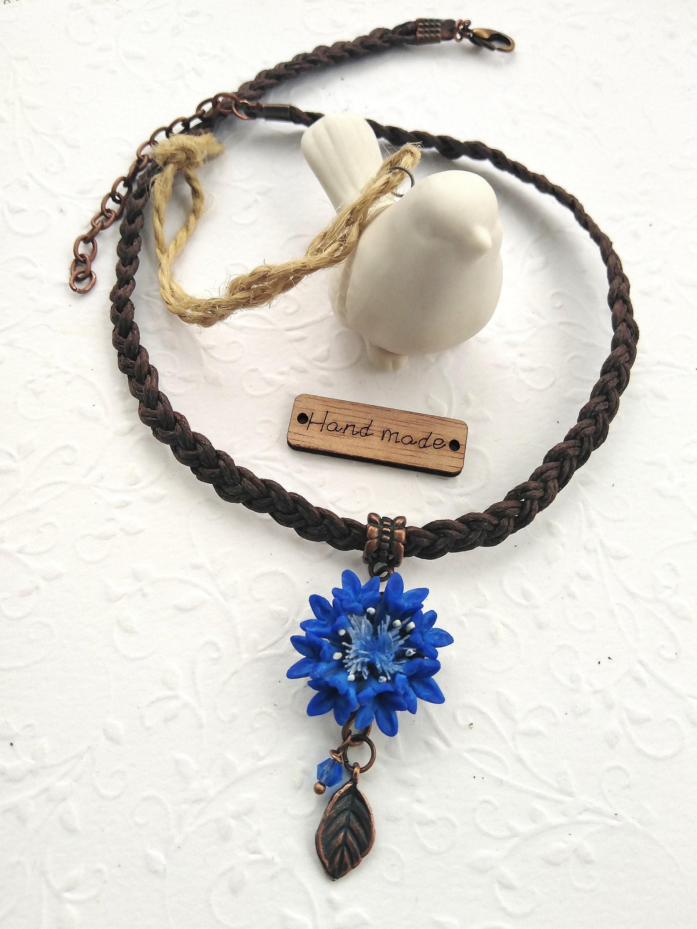 Cornflower Necklace Realistic Flower Jewelry Floral Blue Etsy