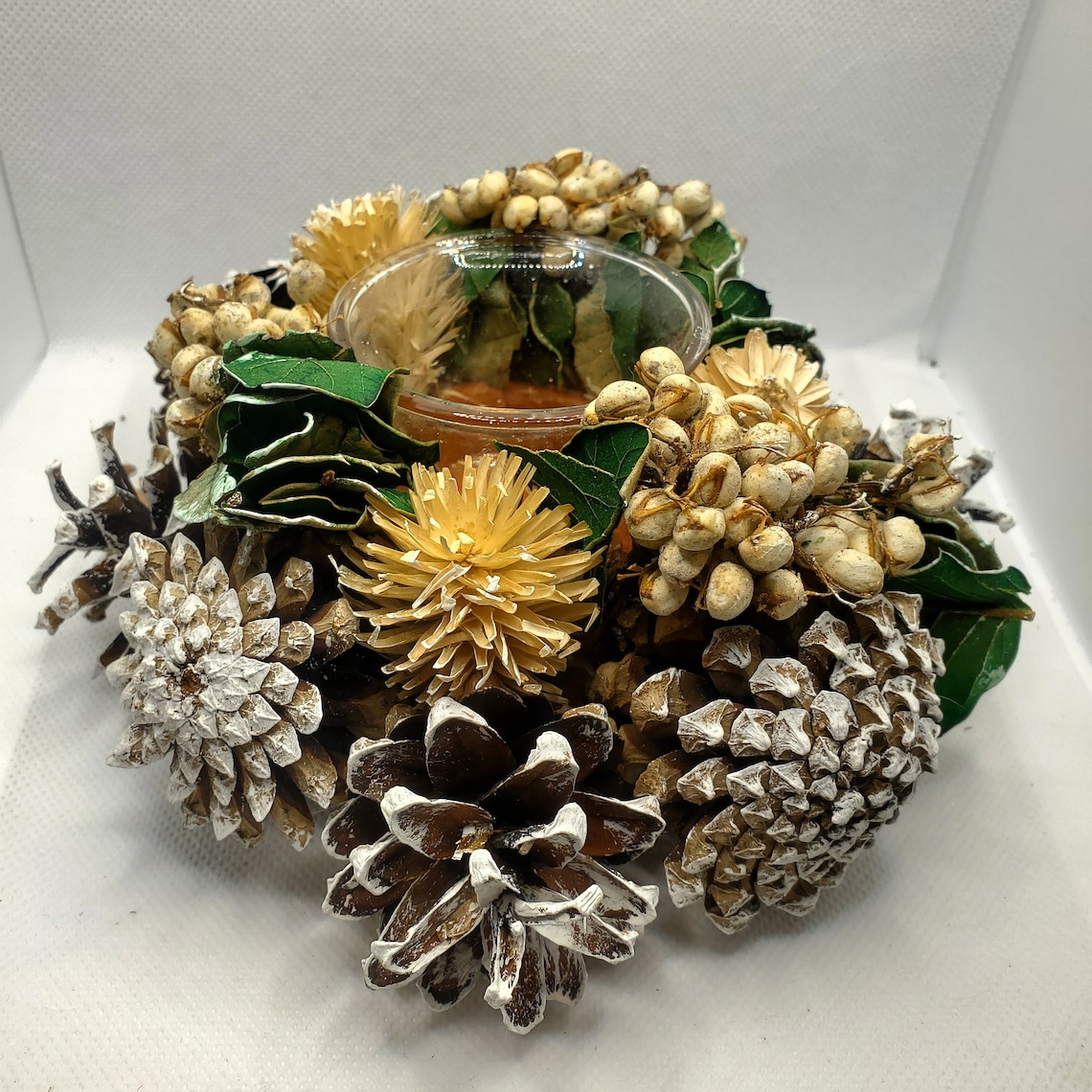 Christmas Candle Centerpiece Rustic Pine Cones Candleholder Etsy