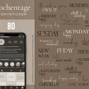 80 Instagram Story-klistermärken för vardagar, bokstäver, vardagar, måndag, grundläggande, dagligen, motivation, söndag, estetiska klistermärken (PNG, bästsäljare)