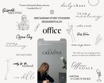 100 Office Instagram Story Stickers Lettering Business Work Remote Office Work Basic Daily Aesthetic Ästhetik Stickers png Bestseller