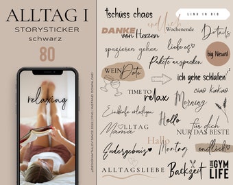 80 Instagram Story Stickers Everyday Basic Lettering Black German Everyday Daily Digital Hello Monday png
