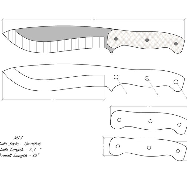 Knife Drawing/Knife Sketch/Knife Templates Printable/Custom Knife/ Knife Plans/ / Knife Design/Knife Shape