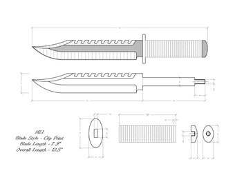 Messer Zeichnung/Messerskizze/Messervorlagen Druckbar/Spezialmesser/ Messerpläne/Messerdesign/Messerform
