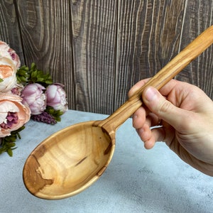 Handmade wooden spoon Fruit tree Apple tree 32 cm image 1