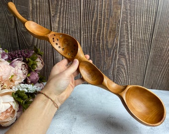 Handmade wooden spoon | Apple tree | Fruit tree | Artistic spoon | 52 cm