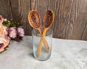 Handmade wooden spoon | Spoon with holes | Fruit tree | Plum tree | 25 cm