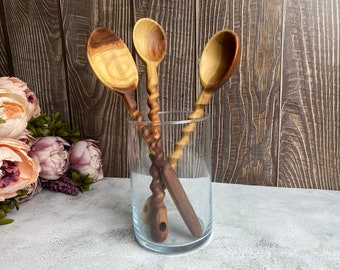 Handmade wooden spoon | Plum tree | Spiral handle | Artistic spoon