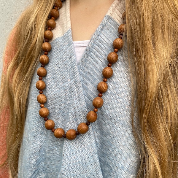 Handmade wooden beaded necklace | Rowan tree | Length - 78cm