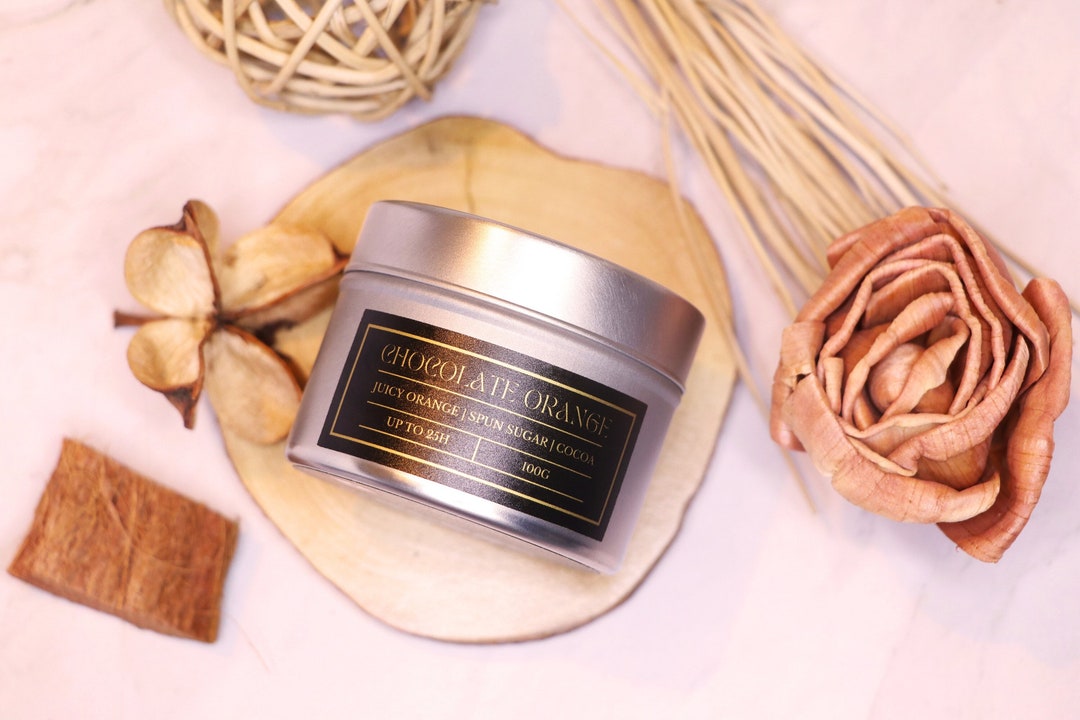 Chocolate Orange Candle in Metal Tin, Luxury Candle With Soy Wax Candle