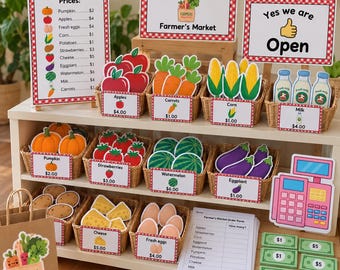 Farmers Market Pretend Play Printable | Dramatic Play Market Set | Preschool Grocery Store Activity | Farm Stand Printable | Kids Learning
