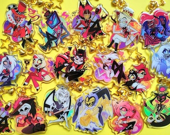 ULTIMA OCCASIONE! Portachiavi in acrilico e resina epossidica di Hazbin Hotel: Alastor, Charlie, Vaggie, Angel Dust, Husk, Husker, Lucifer, Vox, Valentino, Sr. Pentius, Niffty, Adam