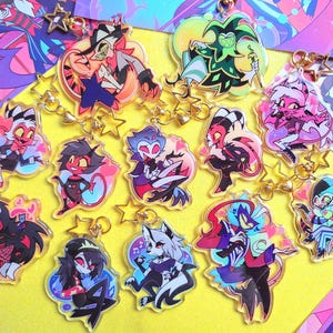 Helluva Boss Acrylic Epoxy Keychains Blitz Stolas Moxxie Millie Asmodeus Fizz Fizzarolli Blitzo Stolitz Keychain charm Loona Via