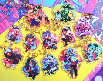 Helluva Boss Acrylic Epoxy Keychains Blitz Stolas Moxxie Millie Asmodeus Fizz Fizzarolli Blitzo Stolitz Keychain charm Loona Via