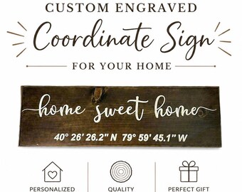 Personalized GPS Coordinates Sign | Custom Latitude Longitude Sign | New Home Gift | Housewarming Gift | Wood Wall Decor