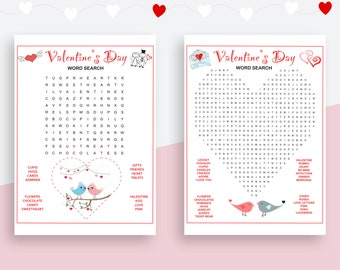 Valentine's Day Word Search, Valentine Printable Game, Instant Download, Kids Party Games, Galentines Game Fun Valentine Games for Classroom