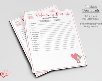 Valentine's Day Word Scramble, Valentine's Activity, Printable Game, Instant Download, Kids Party Game, Galentines Game