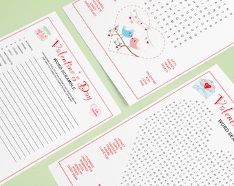 Valentine's Day Word Search & Word Scramble, Valentine's Game Bundle, Printable Game, Instant Download, Kids Party Games, Galentines Games