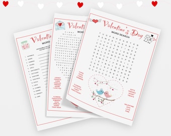 Valentine's Day Word Search & Word Scramble, Valentine's Game Bundle, Printable Game, Instant Download, Kids Party Games, Galentines Games