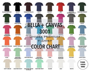 Bella Canvas 3001 Color Chart + SIZE CHART Bella Canvas Mockup T-Shirt Printful Color Chart TShirt Color Guide Shirt Color Chart 3001 MockUp