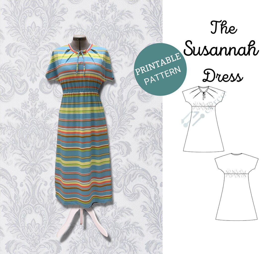 Women's Elastic Waist Dress Pattern Long Dress Dolman - Etsy