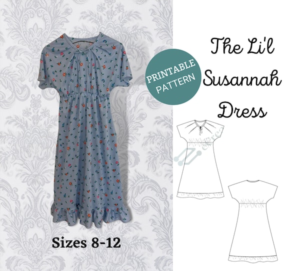 Girls Elastic Waist Dress Pattern Dolman Sleeve Neckline Etsy