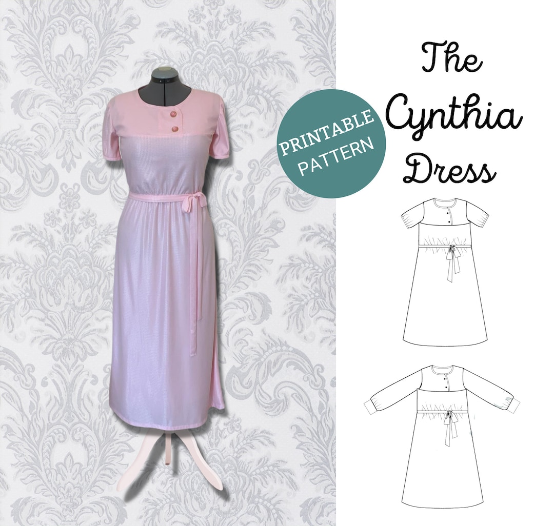 Womens elastic waist dress pattern with yoke fitted sleeve Etsy France