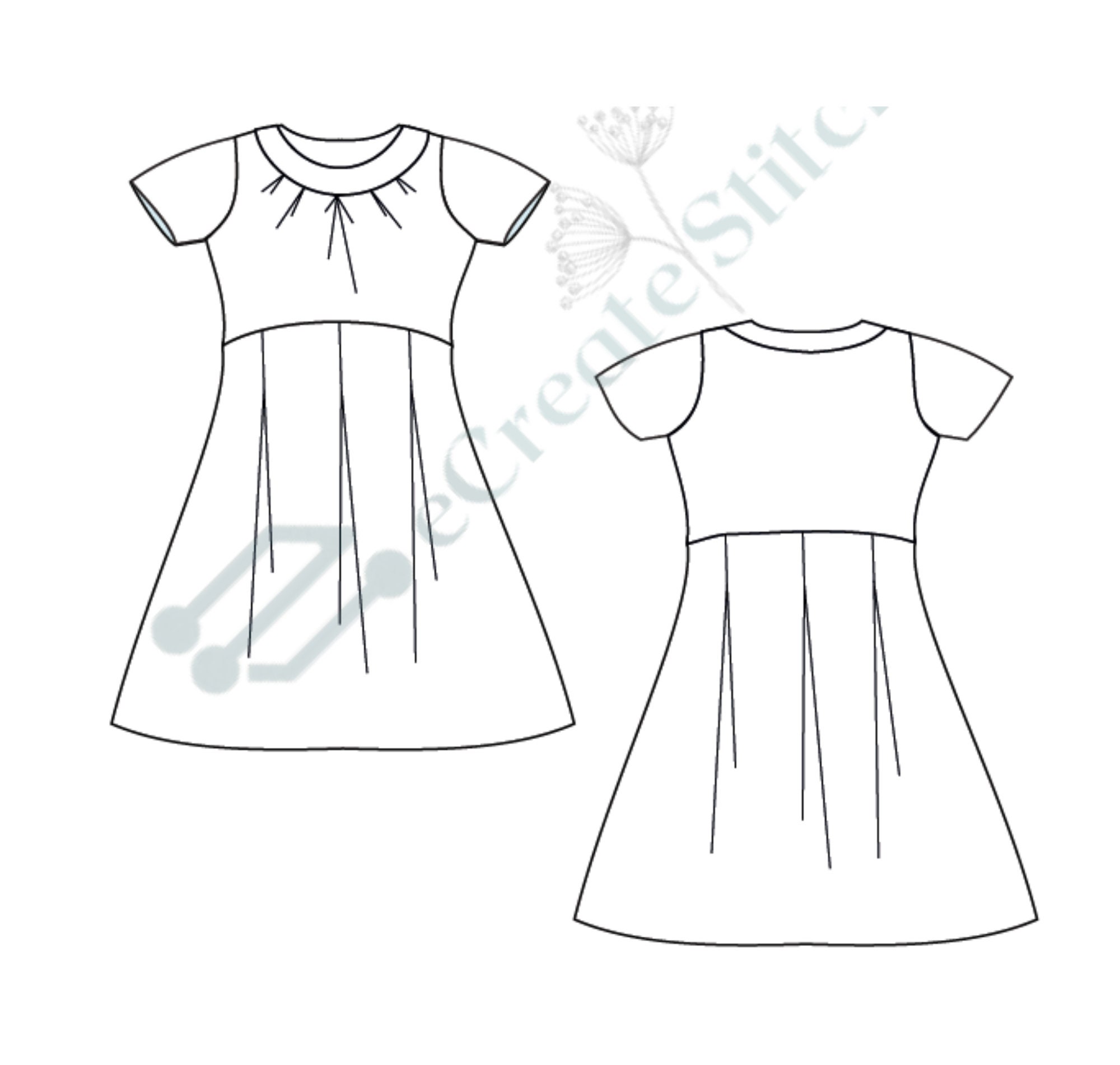 Womens Pleated Neckline Dress Pattern Pleated Aline Skirt Etsy