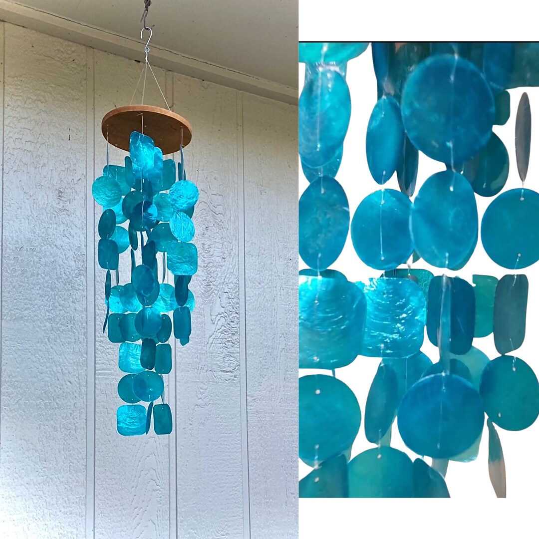 27 Inch Turquoise Sea Shell Wind Chimes Turquoise Color Etsy