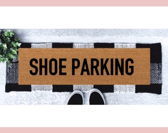 Shoe Parking Skinny Doormat |  Narrow Doormat | Funny Doormat | Doorstep Mat | Porch Decor | Small Space Decor | Minimalist