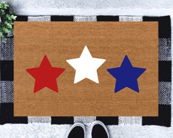 Red White Blue Stars Doormat | Patriotic Decor | 4th of July Doormat | Summer Decor | USA | America | Welcome Mat | Summer Doormat | Stars
