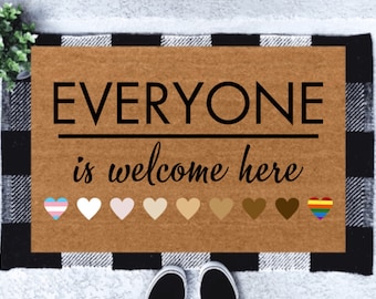 Everyone Is Welcome Here Doormat | LGBTQ Doormat | LGBT Pride Doormat | LGBT Doormat | Rainbow Pride | Pride Decor