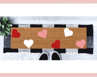 Heart Skinny Doormat | Cute Valentine's Skinny Doormat | Heart Narrow Doormat | Housewarming Gift | Porch Decor | Farmhouse | Valentines Rug