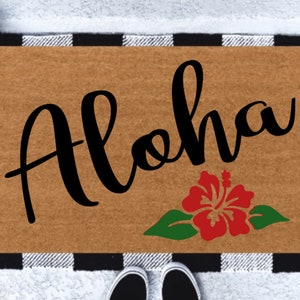 Aloha Doormat, Hawaiian Doormat, Hibiscus Mat, Welcome Mat, Beach Mat, Beach House, Tropical, Hawaiian Home Decor, Aloha Gift, Wedding Gift