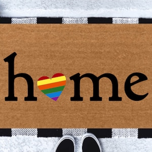 Rainbow Heart Doormat | Rainbow Home | LGBT Pride | Pride Month | Gay Pride Doormat | LGBT Decor | Rainbow Doormat | Love Lives Here
