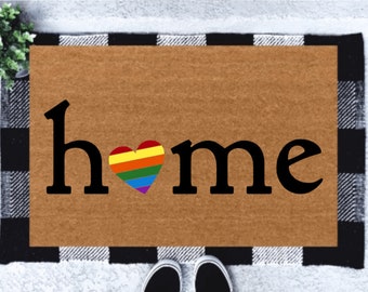 Rainbow Heart Doormat | Rainbow Home | LGBT Pride | Pride Month | Gay Pride Doormat | LGBT Decor | Rainbow Doormat | Love Lives Here