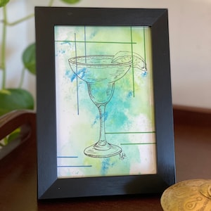 Margarita and Lime painting, Original Watercolor and pen painting on paper,  6”x4” (framed)
