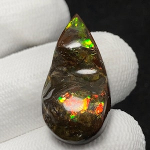 Natural Multi Fiery Ammolite, Pear Cabochon, 28x14x6 MM, 20 CTS, Beautiful Cabochon, #C-305