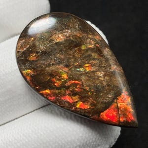 Natural Multi Fiery Ammolite, Pear Cabochon, 35x21x5 MM, 35 CTS, Beautiful Cabochon, #C-304