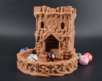 Tour de dés en pain d'épice, imprimée en 3D dans un design festif, comprend un jeu de dés en option, parfaite pour D&D, Pathfinder, un cadeau RPG unique