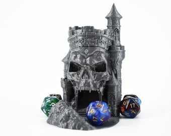 Tour de dés Skull Citadel - Imprimé en 3D - Plus de 30 couleurs - Idéal pour D&D, Pathfinder, RPG sur table, accessoire de jeu unique, Fates End