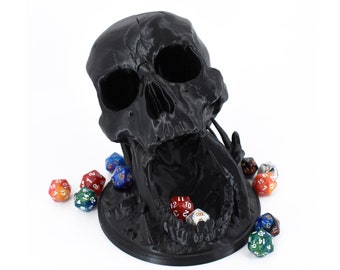 Tête de mort dés tour - 3D imprimé - plus de 30 couleurs, option peinte à la main - parfait pour D & D, Pathfinder, Mordheim, Frostgrave, cadeau RPG