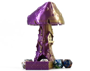 Tour de dés Mushroom Manor - Imprimé en 3D - Plus de 30 couleurs - Idéal pour D&D, Pathfinder, RPG sur table, accessoire de jeu unique, Fates End