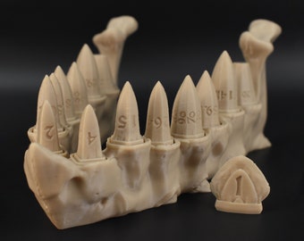 Ensemble de dés dents de dragon - imprimés en 3D - plus de 30 couleurs, option peinte à la main - parfait pour D&D, Pathfinder, Mordheim, Frostgrave, cadeau RPG