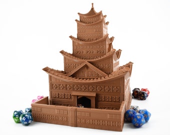 Pagoda Temple Dice Tower, imprimé en 3D, disponible en plus de 30 couleurs, option de peinture personnalisée, parfait pour les RPG sur le thème oriental comme D&D